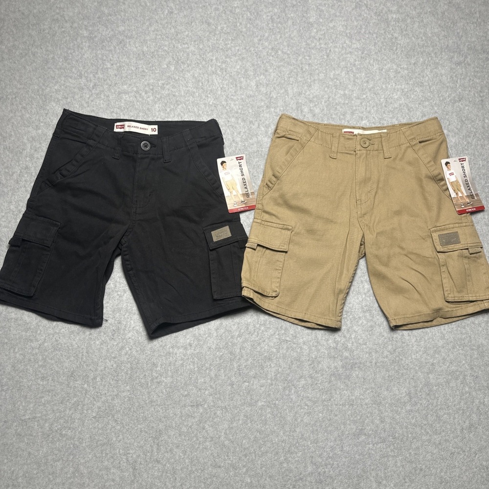 Lot of 2 Levis Boys Relaxed Cargo Shorts Black/Harvest Gold Size 10 NEW